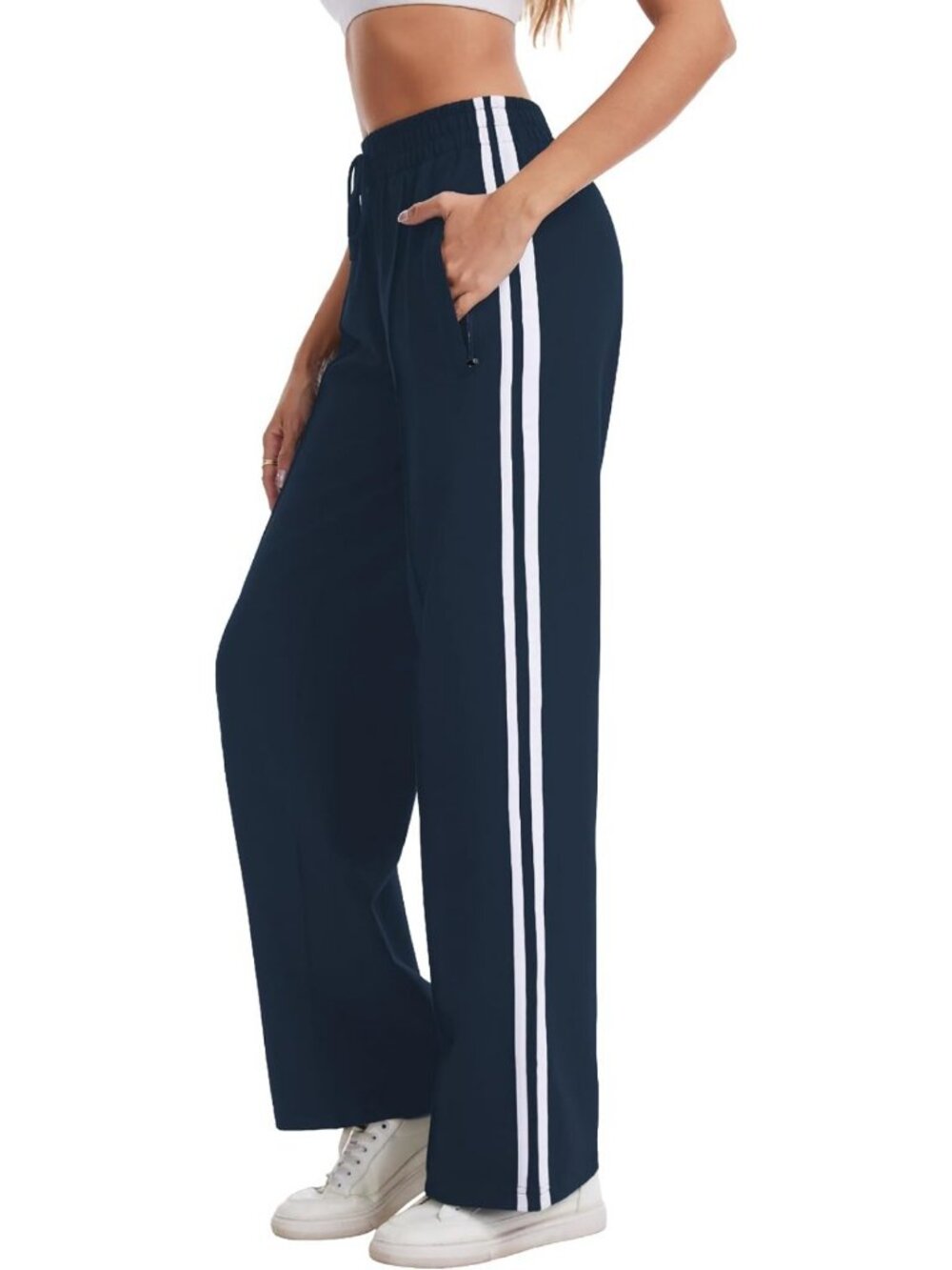 Cozy Women's Wide Leg Cotton Sweatpants - Stretchy Lounge Joggers with Zip